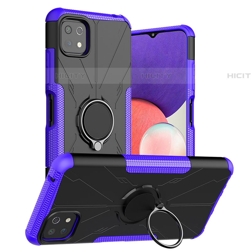 Silikon Hülle Handyhülle und Kunststoff Schutzhülle Hartschalen Tasche mit Magnetisch Fingerring Ständer JX1 für Samsung Galaxy F42 5G Violett Plus