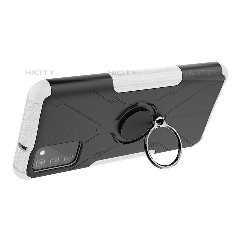 Silikon Hülle Handyhülle und Kunststoff Schutzhülle Hartschalen Tasche mit Magnetisch Fingerring Ständer JX1 für Samsung Galaxy M02s