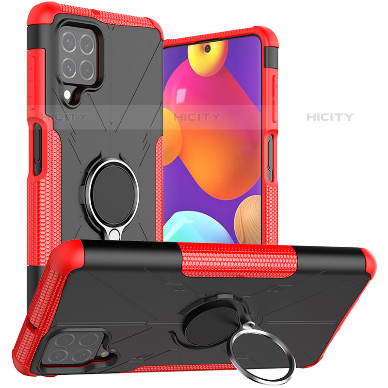 Silikon Hülle Handyhülle und Kunststoff Schutzhülle Hartschalen Tasche mit Magnetisch Fingerring Ständer JX1 für Samsung Galaxy M62 4G Rot Plus