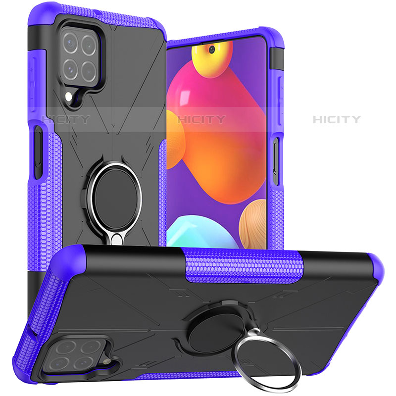 Silikon Hülle Handyhülle und Kunststoff Schutzhülle Hartschalen Tasche mit Magnetisch Fingerring Ständer JX1 für Samsung Galaxy M62 4G Violett Plus