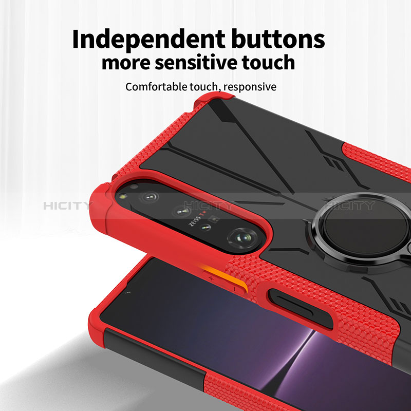Silikon Hülle Handyhülle und Kunststoff Schutzhülle Hartschalen Tasche mit Magnetisch Fingerring Ständer JX1 für Sony Xperia 1 IV groß