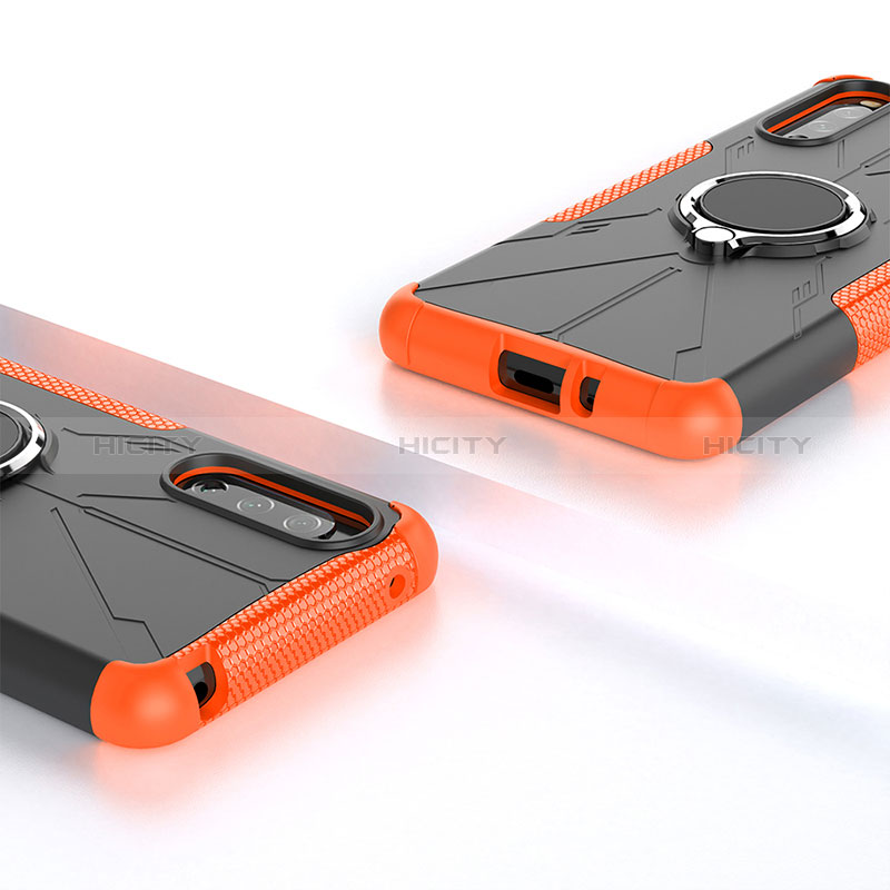 Silikon Hülle Handyhülle und Kunststoff Schutzhülle Hartschalen Tasche mit Magnetisch Fingerring Ständer JX1 für Sony Xperia 10 III SO-52B groß