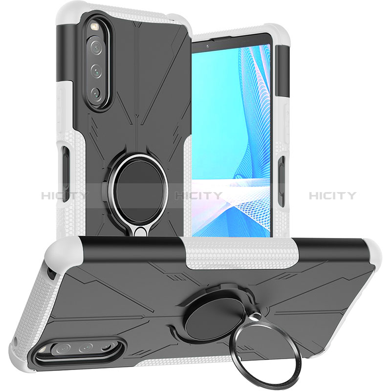 Silikon Hülle Handyhülle und Kunststoff Schutzhülle Hartschalen Tasche mit Magnetisch Fingerring Ständer JX1 für Sony Xperia 10 III SO-52B