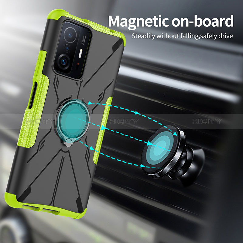 Silikon Hülle Handyhülle und Kunststoff Schutzhülle Hartschalen Tasche mit Magnetisch Fingerring Ständer JX1 für Xiaomi Mi 11T 5G groß