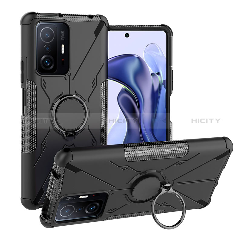 Silikon Hülle Handyhülle und Kunststoff Schutzhülle Hartschalen Tasche mit Magnetisch Fingerring Ständer JX1 für Xiaomi Mi 11T 5G groß