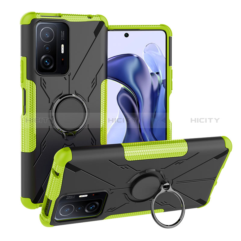 Silikon Hülle Handyhülle und Kunststoff Schutzhülle Hartschalen Tasche mit Magnetisch Fingerring Ständer JX1 für Xiaomi Mi 11T 5G