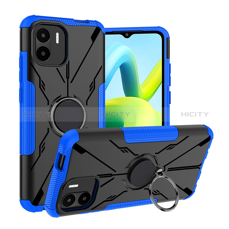 Silikon Hülle Handyhülle und Kunststoff Schutzhülle Hartschalen Tasche mit Magnetisch Fingerring Ständer JX1 für Xiaomi Poco C50 Blau