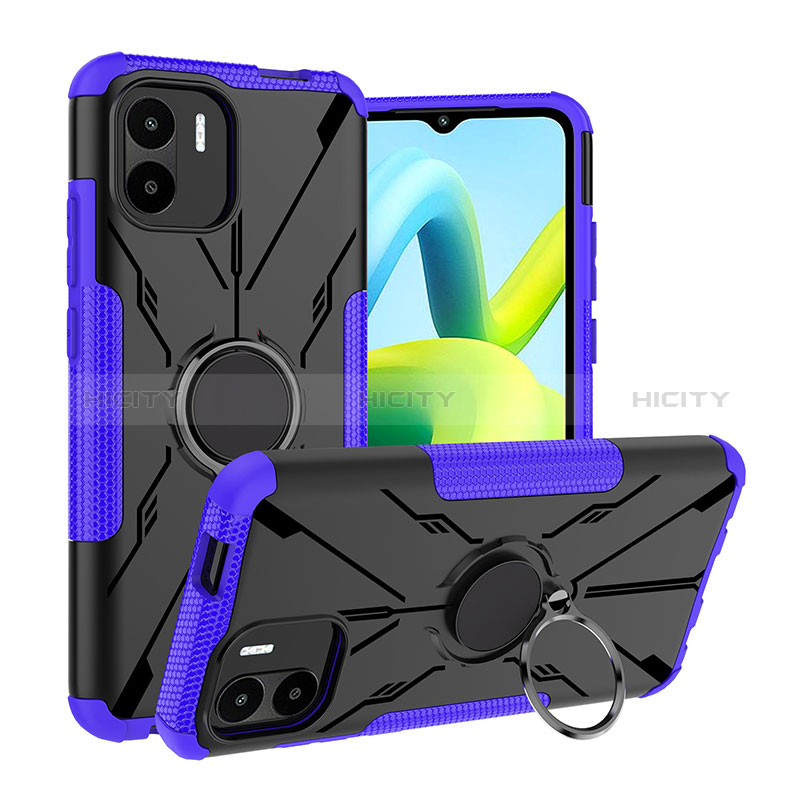 Silikon Hülle Handyhülle und Kunststoff Schutzhülle Hartschalen Tasche mit Magnetisch Fingerring Ständer JX1 für Xiaomi Poco C50 Violett Plus