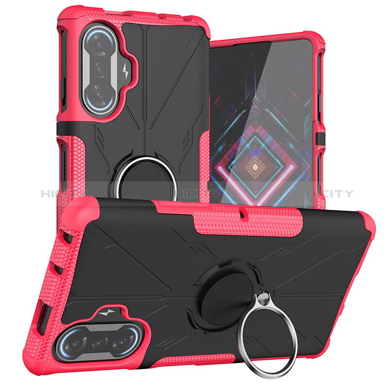 Silikon Hülle Handyhülle und Kunststoff Schutzhülle Hartschalen Tasche mit Magnetisch Fingerring Ständer JX1 für Xiaomi Poco F3 GT 5G Pink Plus