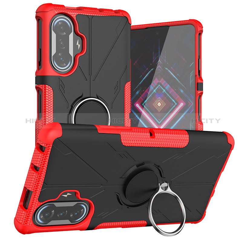 Silikon Hülle Handyhülle und Kunststoff Schutzhülle Hartschalen Tasche mit Magnetisch Fingerring Ständer JX1 für Xiaomi Poco F3 GT 5G Rot Plus