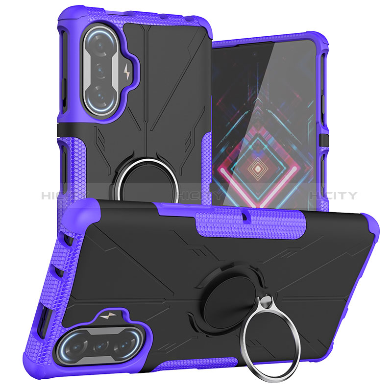 Silikon Hülle Handyhülle und Kunststoff Schutzhülle Hartschalen Tasche mit Magnetisch Fingerring Ständer JX1 für Xiaomi Poco F3 GT 5G Violett Plus