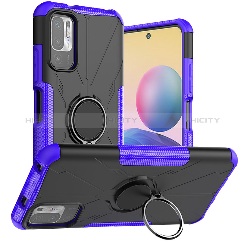 Silikon Hülle Handyhülle und Kunststoff Schutzhülle Hartschalen Tasche mit Magnetisch Fingerring Ständer JX1 für Xiaomi POCO M3 Pro 5G Violett Plus