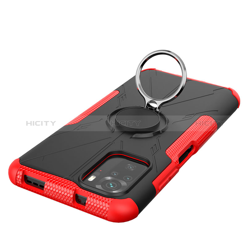 Silikon Hülle Handyhülle und Kunststoff Schutzhülle Hartschalen Tasche mit Magnetisch Fingerring Ständer JX1 für Xiaomi Poco M5S