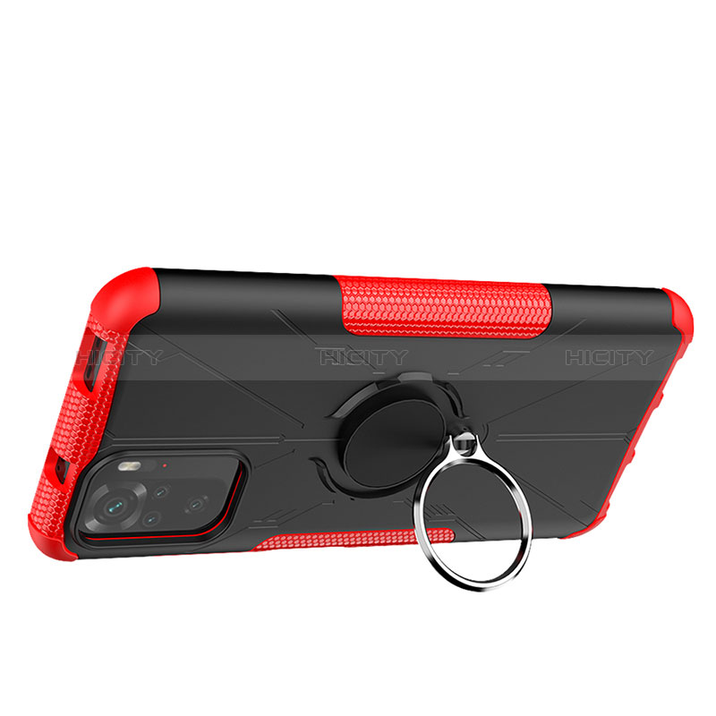 Silikon Hülle Handyhülle und Kunststoff Schutzhülle Hartschalen Tasche mit Magnetisch Fingerring Ständer JX1 für Xiaomi Poco M5S groß