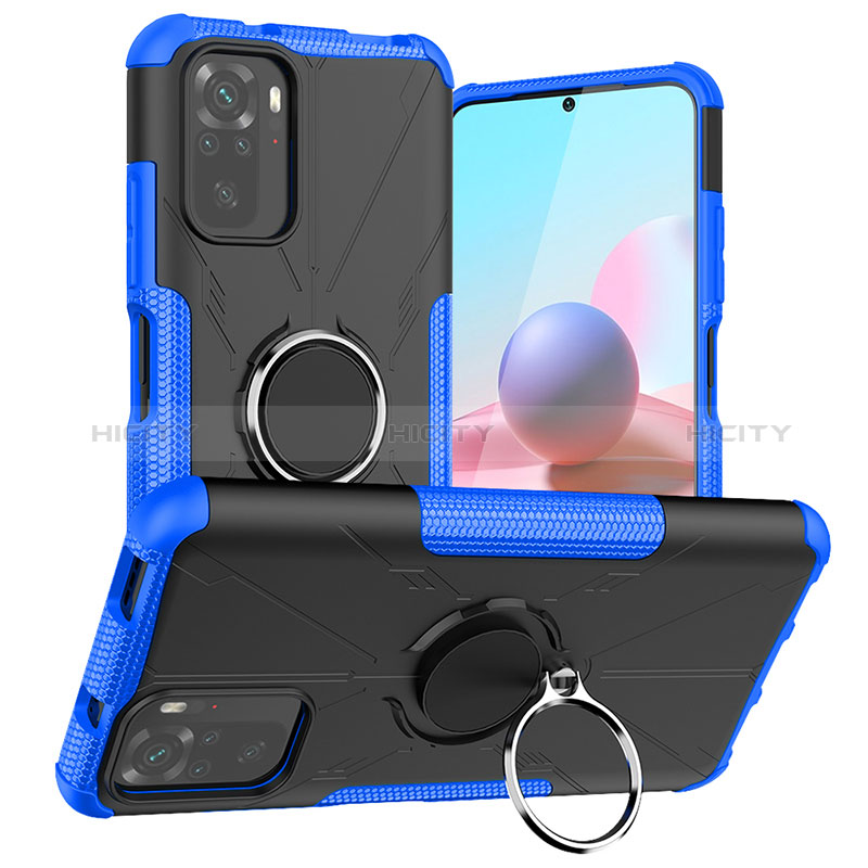 Silikon Hülle Handyhülle und Kunststoff Schutzhülle Hartschalen Tasche mit Magnetisch Fingerring Ständer JX1 für Xiaomi Poco M5S Blau Plus