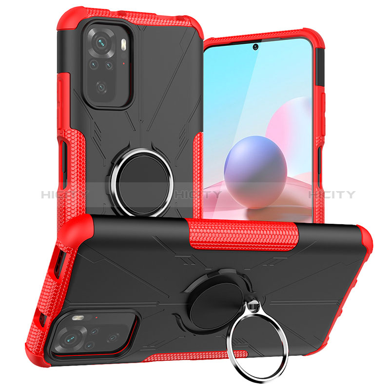 Silikon Hülle Handyhülle und Kunststoff Schutzhülle Hartschalen Tasche mit Magnetisch Fingerring Ständer JX1 für Xiaomi Poco M5S Rot Plus