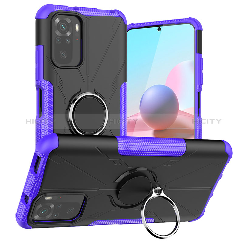 Silikon Hülle Handyhülle und Kunststoff Schutzhülle Hartschalen Tasche mit Magnetisch Fingerring Ständer JX1 für Xiaomi Poco M5S Violett Plus