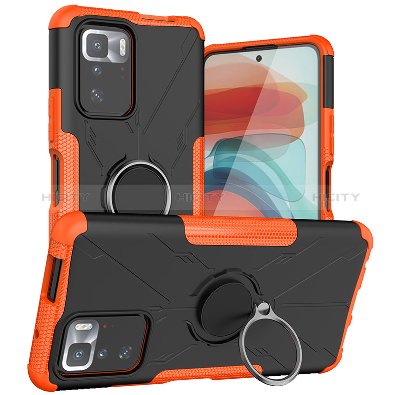 Silikon Hülle Handyhülle und Kunststoff Schutzhülle Hartschalen Tasche mit Magnetisch Fingerring Ständer JX1 für Xiaomi Poco X3 GT 5G Orange Plus