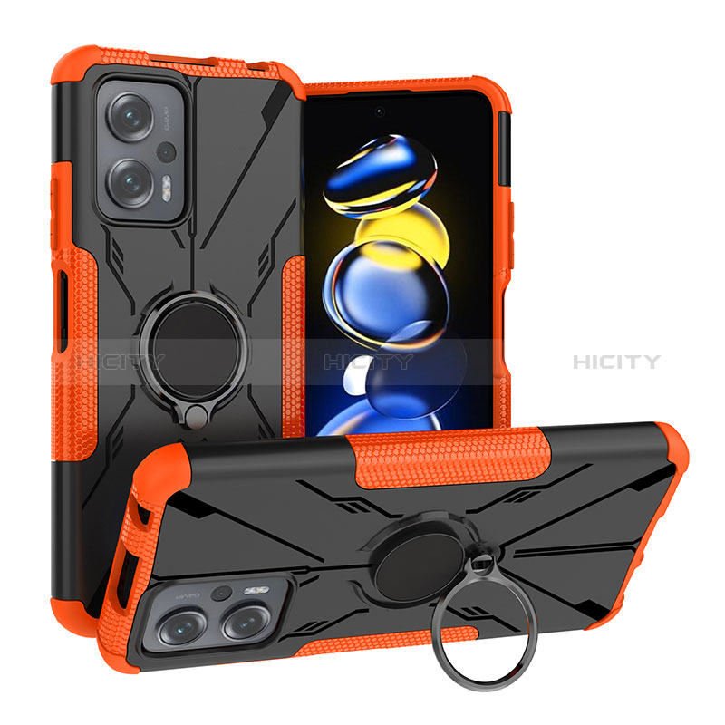 Silikon Hülle Handyhülle und Kunststoff Schutzhülle Hartschalen Tasche mit Magnetisch Fingerring Ständer JX1 für Xiaomi Poco X4 GT 5G Orange