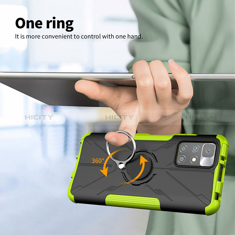 Silikon Hülle Handyhülle und Kunststoff Schutzhülle Hartschalen Tasche mit Magnetisch Fingerring Ständer JX1 für Xiaomi Redmi 10 (2022) groß