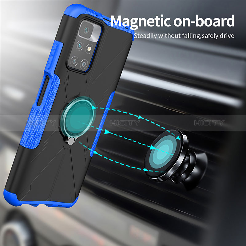 Silikon Hülle Handyhülle und Kunststoff Schutzhülle Hartschalen Tasche mit Magnetisch Fingerring Ständer JX1 für Xiaomi Redmi 10 (2022) groß