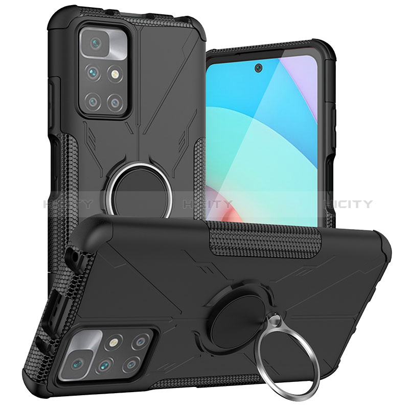 Silikon Hülle Handyhülle und Kunststoff Schutzhülle Hartschalen Tasche mit Magnetisch Fingerring Ständer JX1 für Xiaomi Redmi 10 (2022) groß