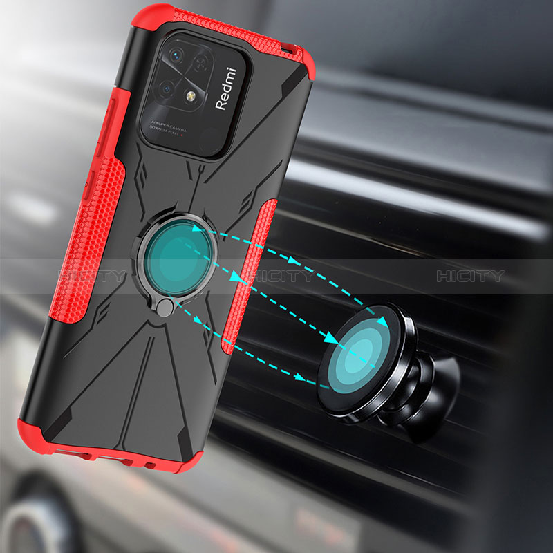 Silikon Hülle Handyhülle und Kunststoff Schutzhülle Hartschalen Tasche mit Magnetisch Fingerring Ständer JX1 für Xiaomi Redmi 10 India