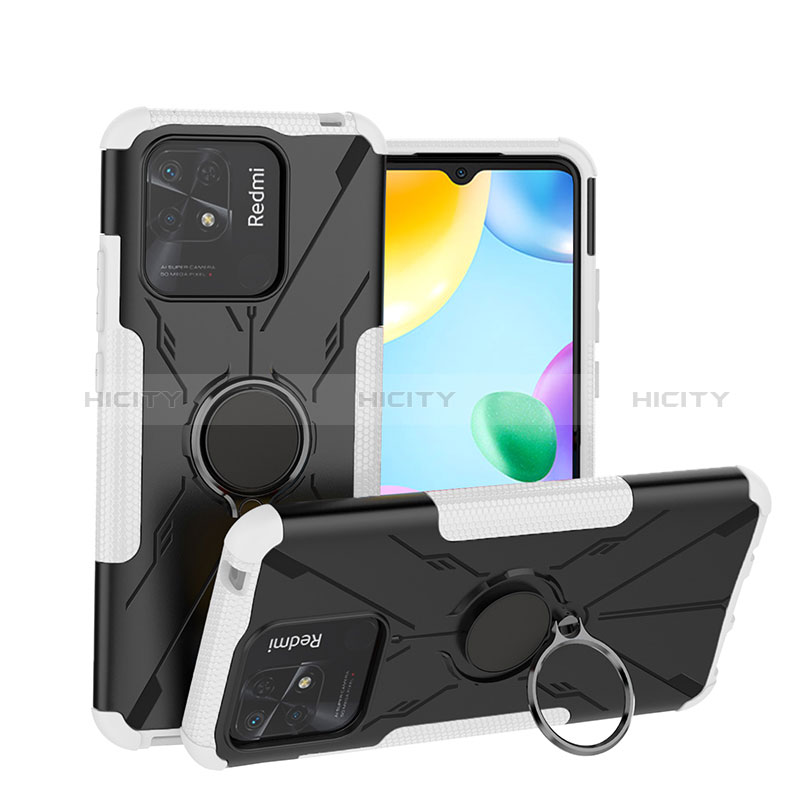 Silikon Hülle Handyhülle und Kunststoff Schutzhülle Hartschalen Tasche mit Magnetisch Fingerring Ständer JX1 für Xiaomi Redmi 10 Power groß