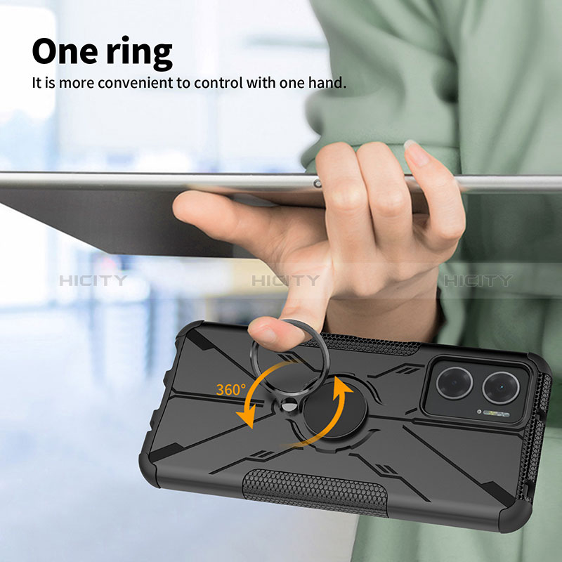 Silikon Hülle Handyhülle und Kunststoff Schutzhülle Hartschalen Tasche mit Magnetisch Fingerring Ständer JX1 für Xiaomi Redmi 11 Prime 5G groß