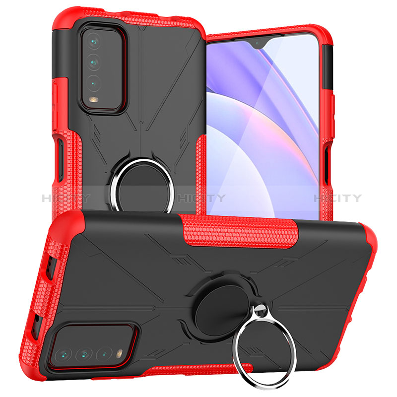 Silikon Hülle Handyhülle und Kunststoff Schutzhülle Hartschalen Tasche mit Magnetisch Fingerring Ständer JX1 für Xiaomi Redmi 9 Power groß