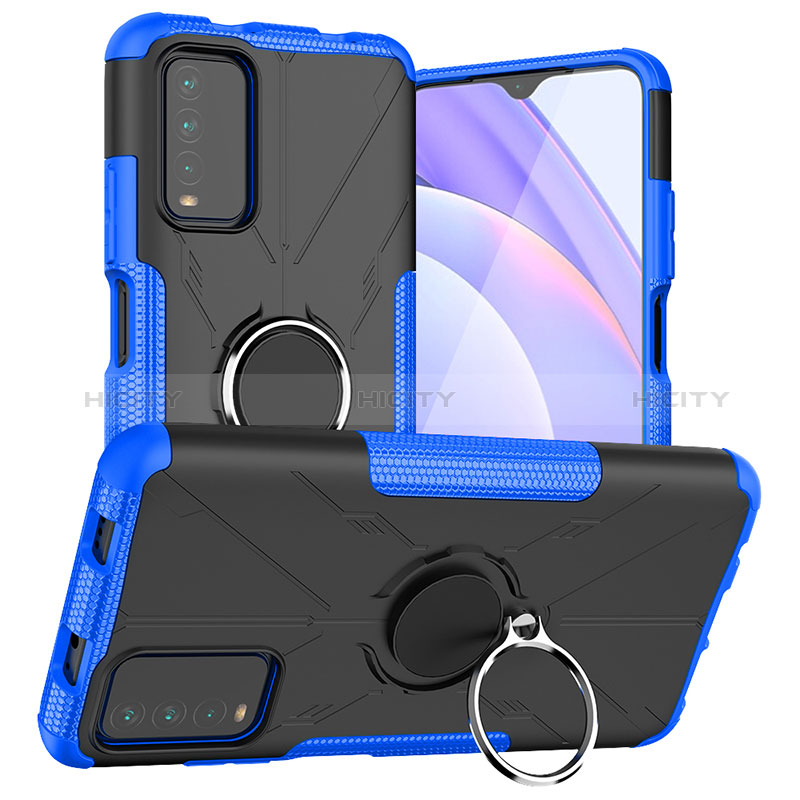 Silikon Hülle Handyhülle und Kunststoff Schutzhülle Hartschalen Tasche mit Magnetisch Fingerring Ständer JX1 für Xiaomi Redmi 9T 4G groß