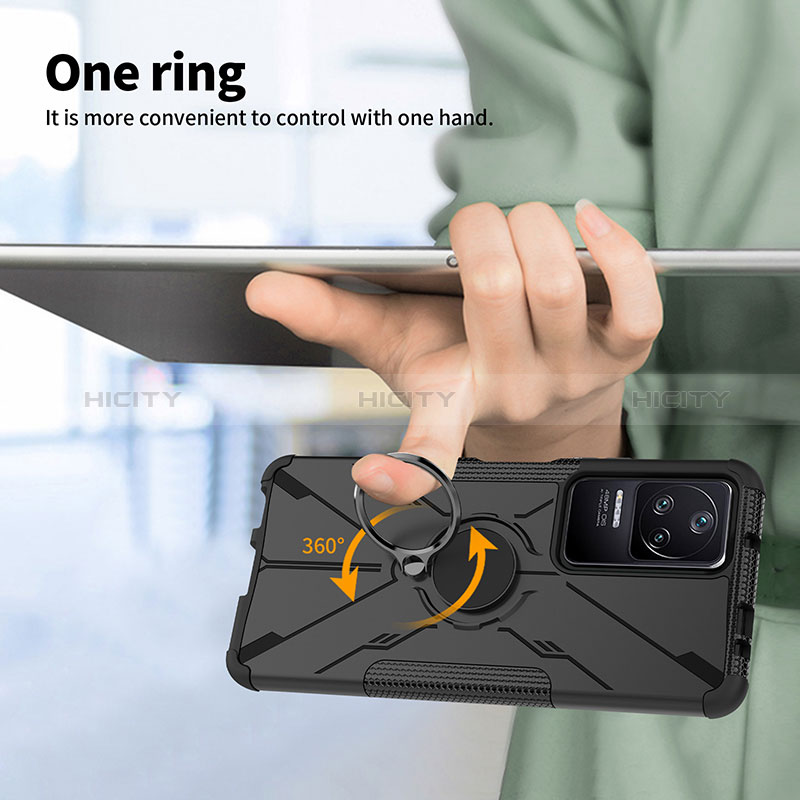 Silikon Hülle Handyhülle und Kunststoff Schutzhülle Hartschalen Tasche mit Magnetisch Fingerring Ständer JX1 für Xiaomi Redmi K40S 5G groß