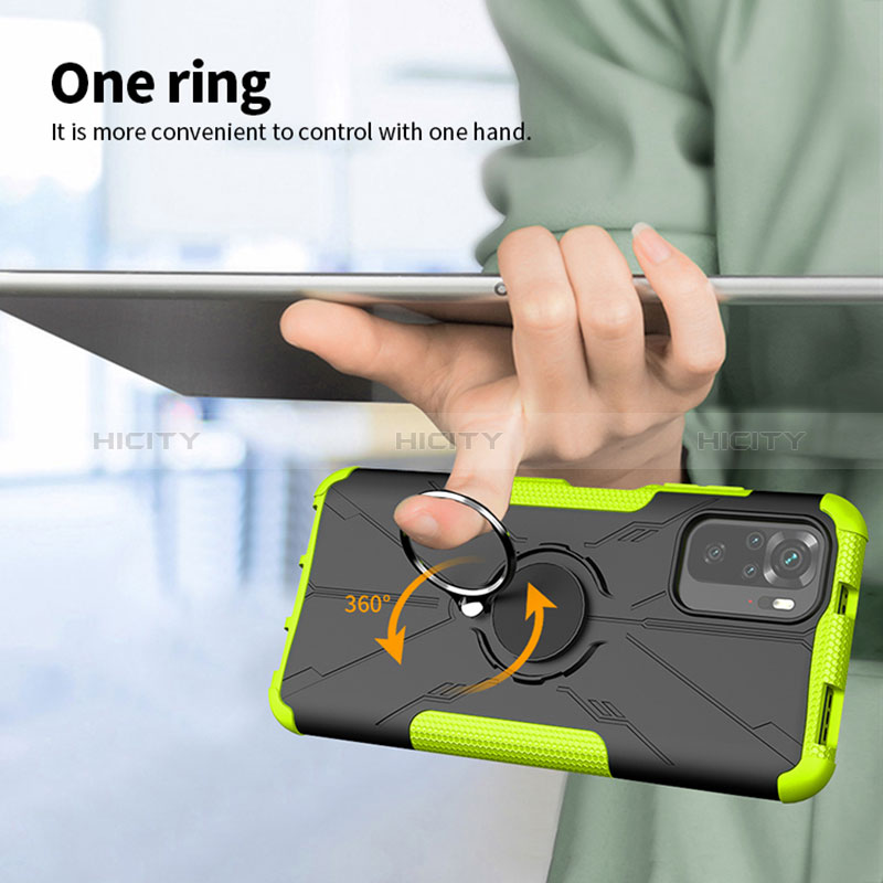 Silikon Hülle Handyhülle und Kunststoff Schutzhülle Hartschalen Tasche mit Magnetisch Fingerring Ständer JX1 für Xiaomi Redmi Note 10 4G