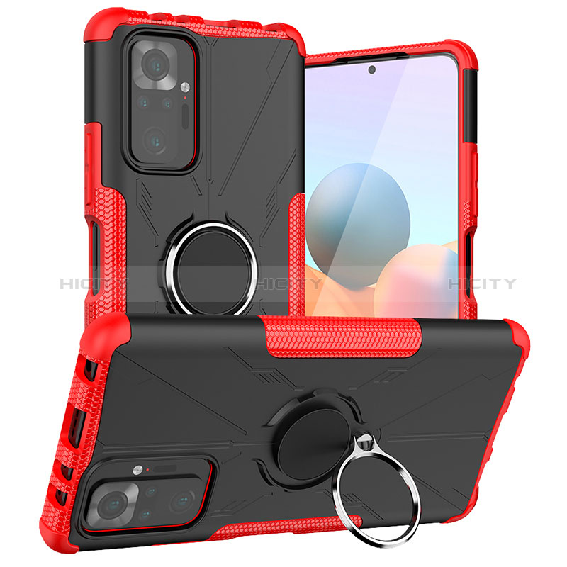 Silikon Hülle Handyhülle und Kunststoff Schutzhülle Hartschalen Tasche mit Magnetisch Fingerring Ständer JX1 für Xiaomi Redmi Note 10 Pro 4G