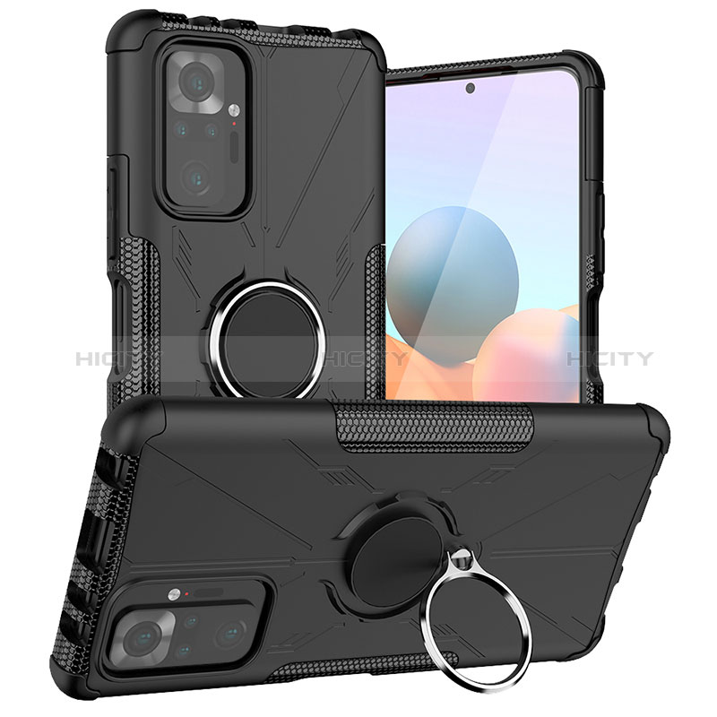 Silikon Hülle Handyhülle und Kunststoff Schutzhülle Hartschalen Tasche mit Magnetisch Fingerring Ständer JX1 für Xiaomi Redmi Note 10 Pro 4G groß