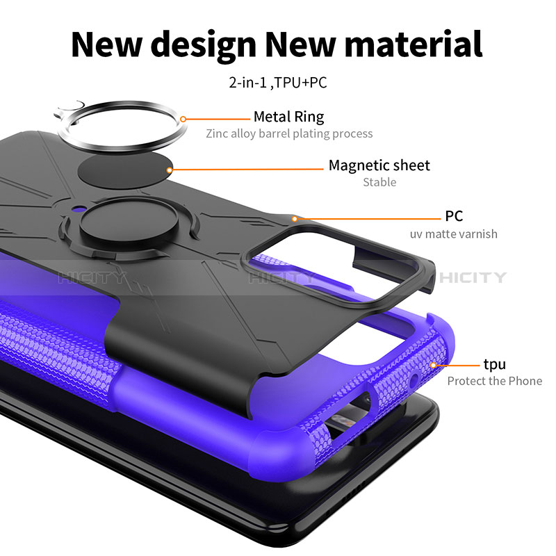 Silikon Hülle Handyhülle und Kunststoff Schutzhülle Hartschalen Tasche mit Magnetisch Fingerring Ständer JX1 für Xiaomi Redmi Note 10 Pro 5G groß
