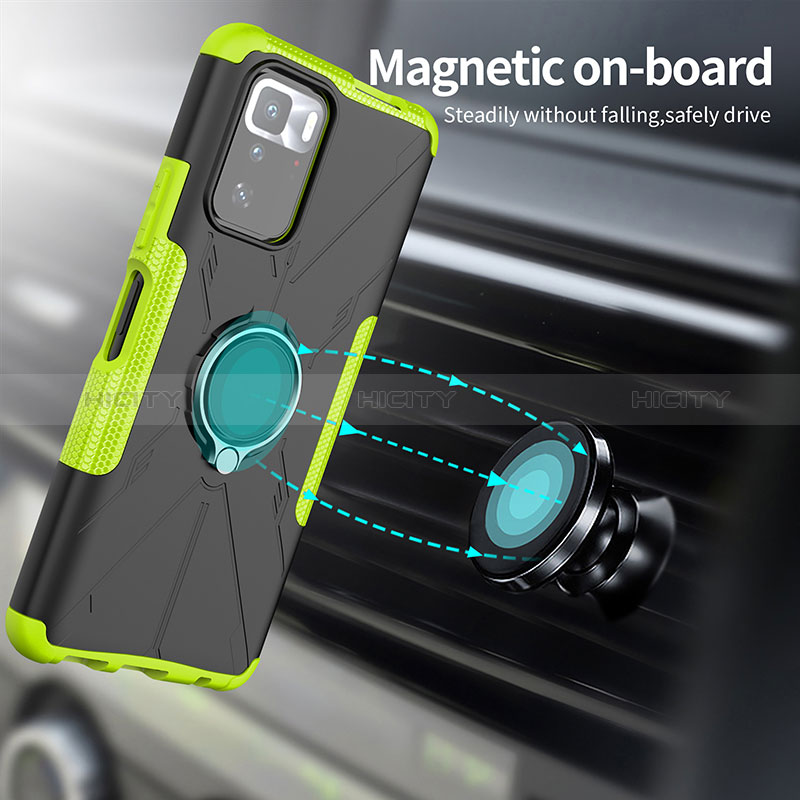 Silikon Hülle Handyhülle und Kunststoff Schutzhülle Hartschalen Tasche mit Magnetisch Fingerring Ständer JX1 für Xiaomi Redmi Note 10 Pro 5G