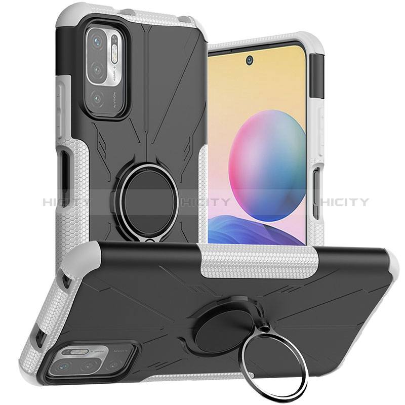Silikon Hülle Handyhülle und Kunststoff Schutzhülle Hartschalen Tasche mit Magnetisch Fingerring Ständer JX1 für Xiaomi Redmi Note 10T 5G