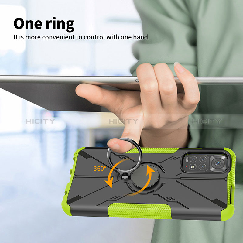 Silikon Hülle Handyhülle und Kunststoff Schutzhülle Hartschalen Tasche mit Magnetisch Fingerring Ständer JX1 für Xiaomi Redmi Note 11 4G (2022)