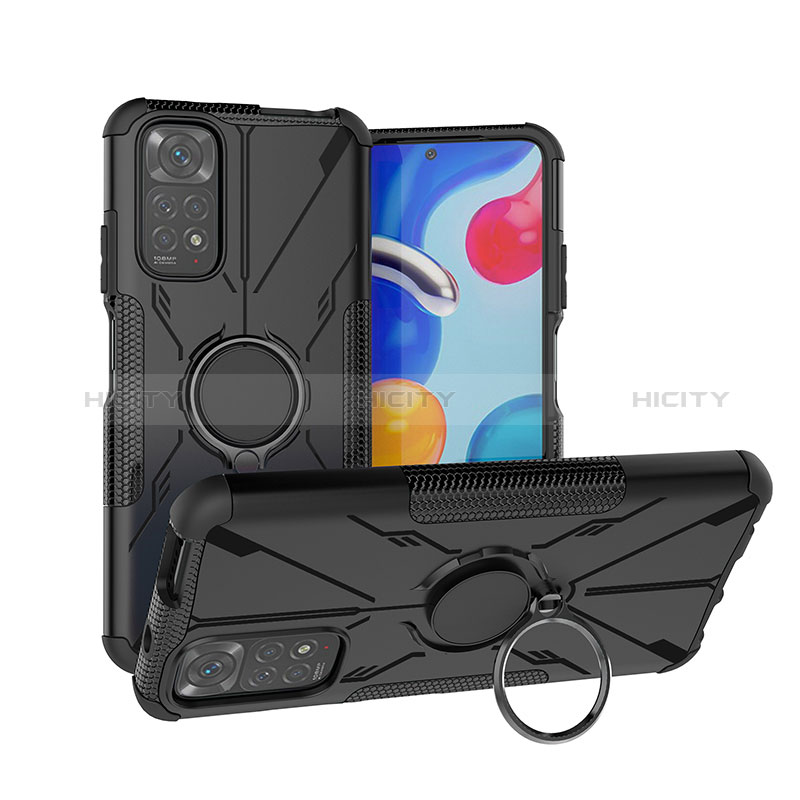 Silikon Hülle Handyhülle und Kunststoff Schutzhülle Hartschalen Tasche mit Magnetisch Fingerring Ständer JX1 für Xiaomi Redmi Note 11 4G (2022) groß