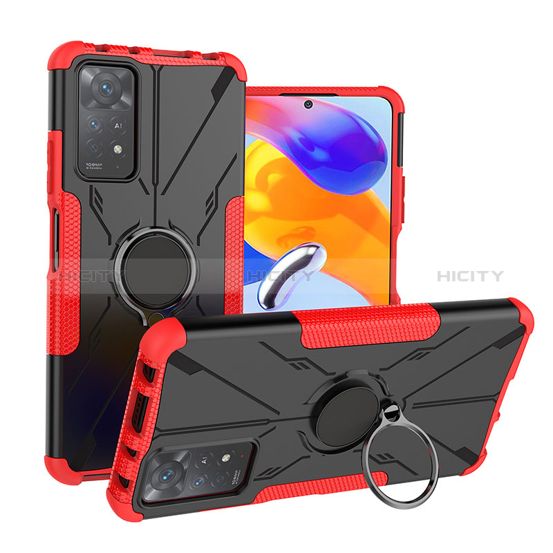 Silikon Hülle Handyhülle und Kunststoff Schutzhülle Hartschalen Tasche mit Magnetisch Fingerring Ständer JX1 für Xiaomi Redmi Note 11 Pro 4G groß