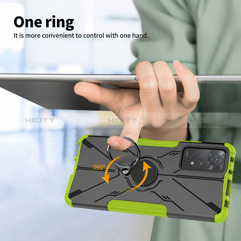 Silikon Hülle Handyhülle und Kunststoff Schutzhülle Hartschalen Tasche mit Magnetisch Fingerring Ständer JX1 für Xiaomi Redmi Note 11 Pro 5G groß