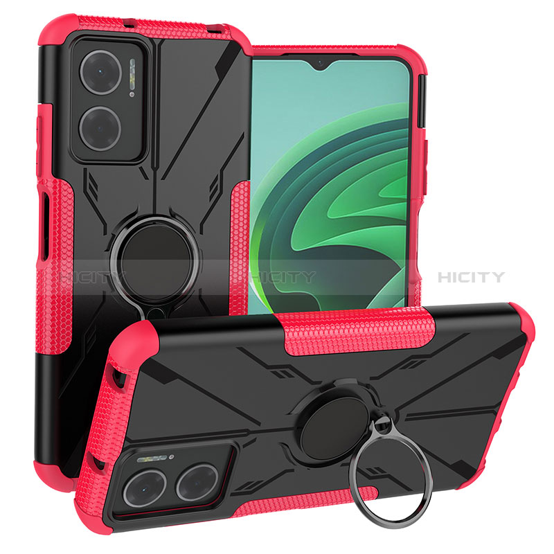 Silikon Hülle Handyhülle und Kunststoff Schutzhülle Hartschalen Tasche mit Magnetisch Fingerring Ständer JX1 für Xiaomi Redmi Note 11E 5G Pink Plus