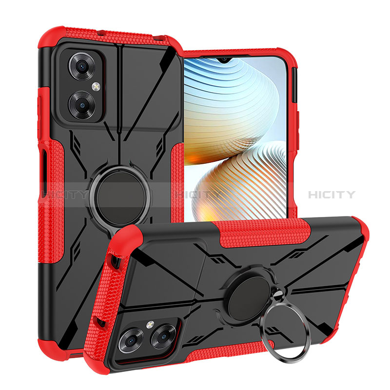 Silikon Hülle Handyhülle und Kunststoff Schutzhülle Hartschalen Tasche mit Magnetisch Fingerring Ständer JX1 für Xiaomi Redmi Note 11R 5G Rot