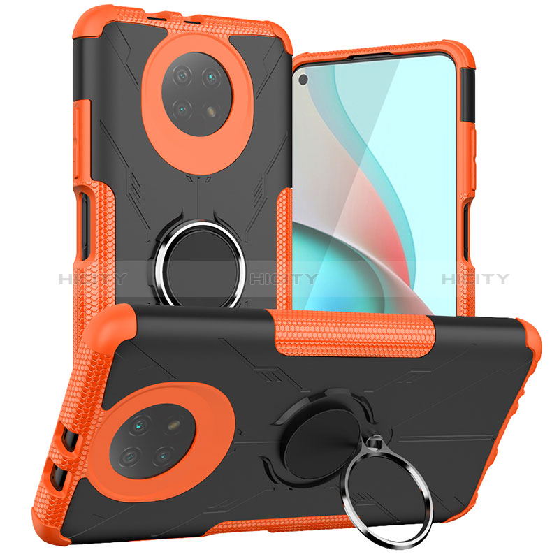 Silikon Hülle Handyhülle und Kunststoff Schutzhülle Hartschalen Tasche mit Magnetisch Fingerring Ständer JX1 für Xiaomi Redmi Note 9 5G Orange