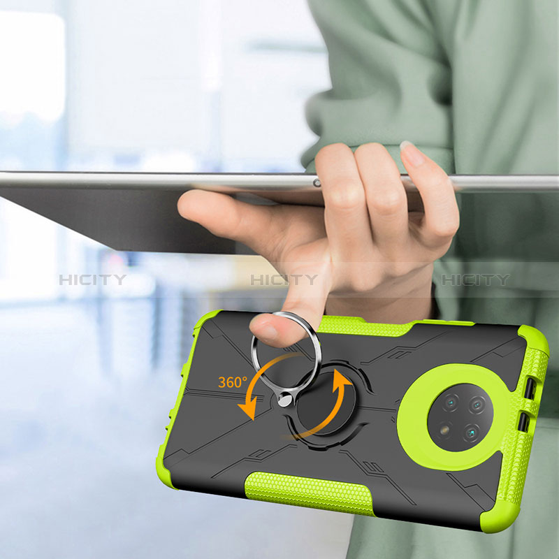 Silikon Hülle Handyhülle und Kunststoff Schutzhülle Hartschalen Tasche mit Magnetisch Fingerring Ständer JX1 für Xiaomi Redmi Note 9T 5G groß