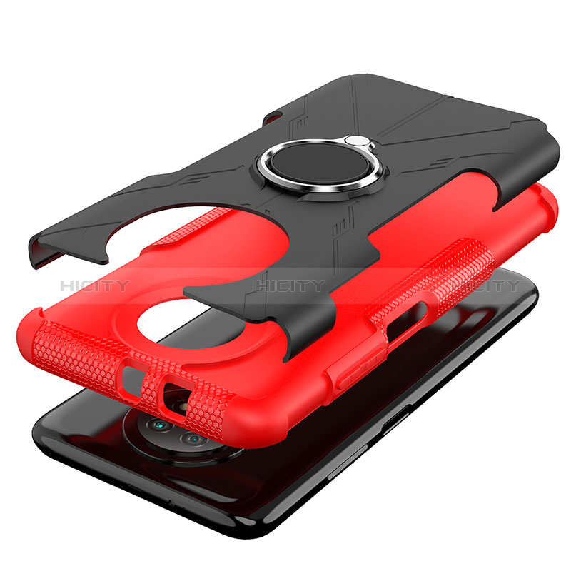 Silikon Hülle Handyhülle und Kunststoff Schutzhülle Hartschalen Tasche mit Magnetisch Fingerring Ständer JX1 für Xiaomi Redmi Note 9T 5G
