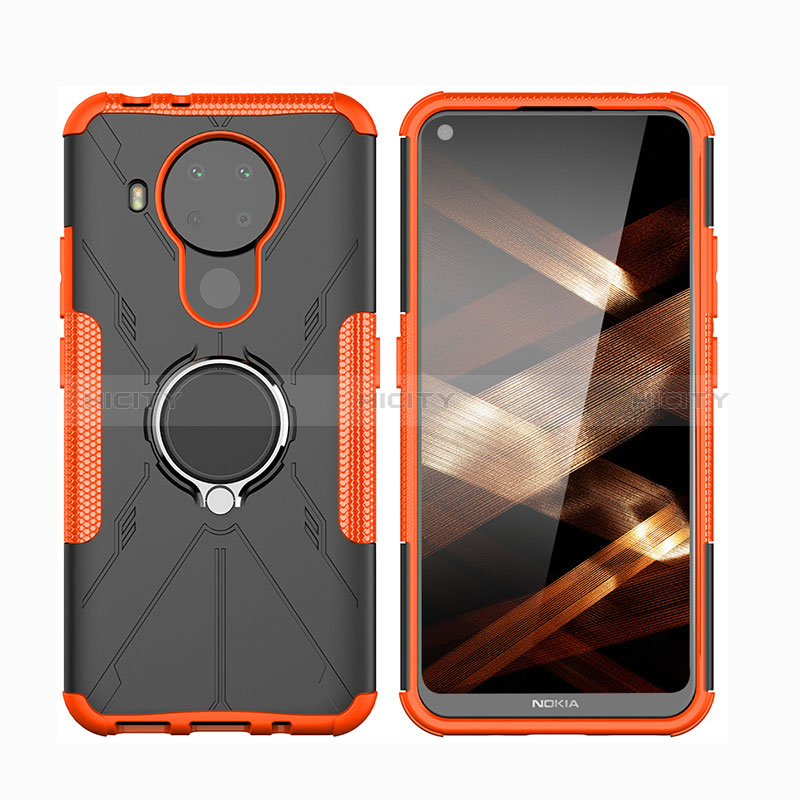 Silikon Hülle Handyhülle und Kunststoff Schutzhülle Hartschalen Tasche mit Magnetisch Fingerring Ständer JX2 für Nokia 5.4 Orange Plus