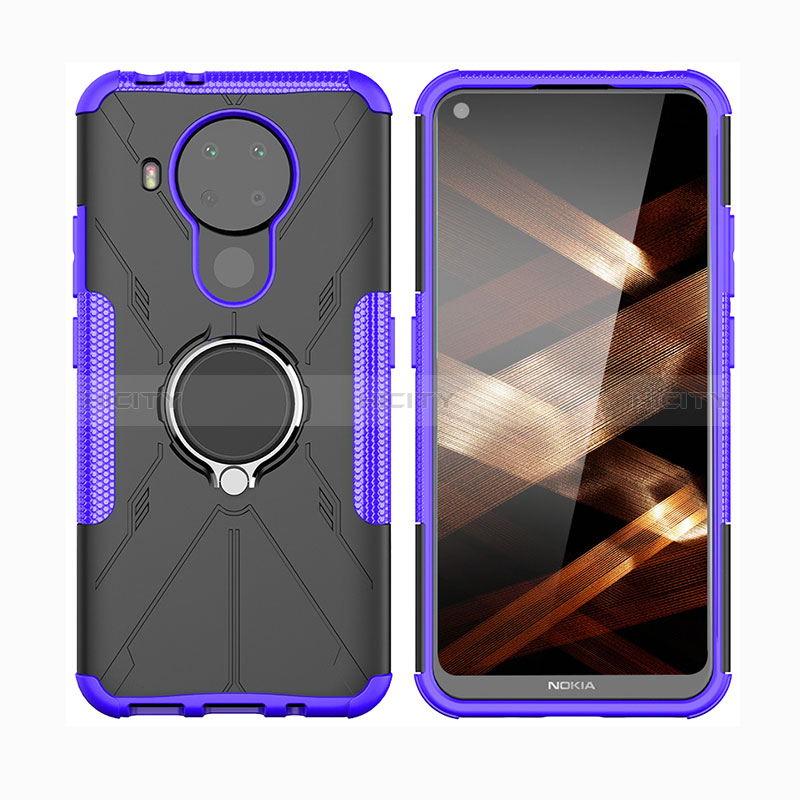 Silikon Hülle Handyhülle und Kunststoff Schutzhülle Hartschalen Tasche mit Magnetisch Fingerring Ständer JX2 für Nokia 5.4 Violett Plus