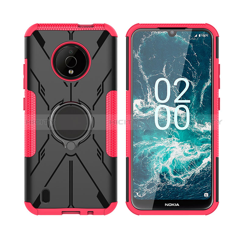 Silikon Hülle Handyhülle und Kunststoff Schutzhülle Hartschalen Tasche mit Magnetisch Fingerring Ständer JX2 für Nokia C200 Pink Plus